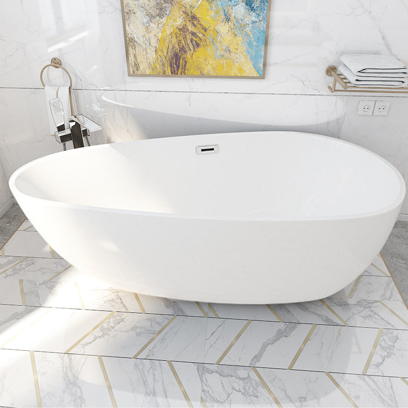 Matte Finish Oval Bathtub with Drain and Overflow Trim Acrylic Soaking Freestanding Tub