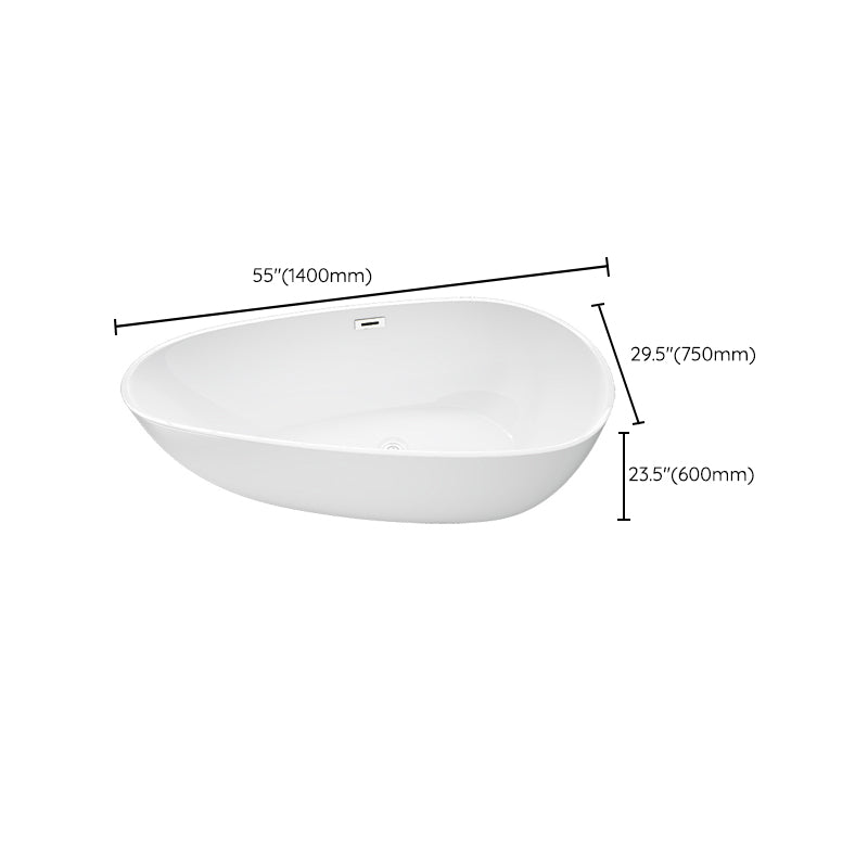 Matte Finish Oval Bathtub with Drain and Overflow Trim Acrylic Soaking Freestanding Tub