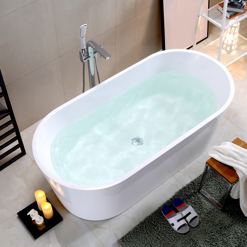 Acrylic Oval Bathtub with Overflow Trim White Soaking Tub with Drain