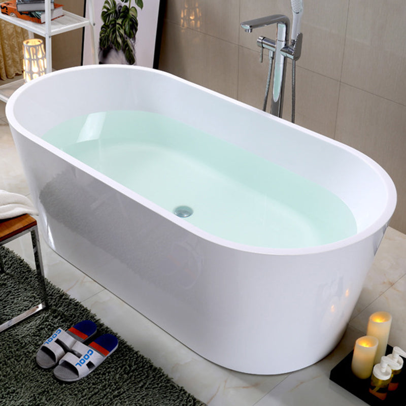 Acrylic Oval Bathtub with Overflow Trim White Soaking Tub with Drain