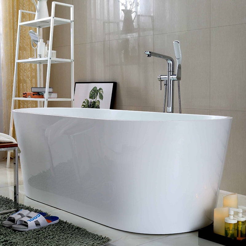 Acrylic Oval Bathtub with Overflow Trim White Soaking Tub with Drain
