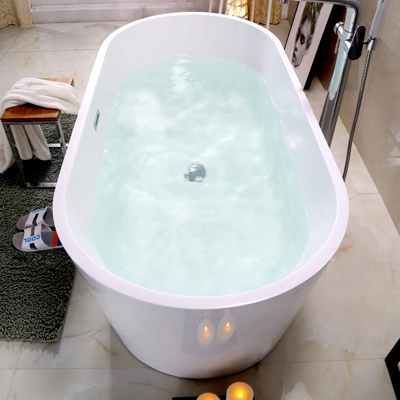 Acrylic Oval Bathtub with Overflow Trim White Soaking Tub with Drain