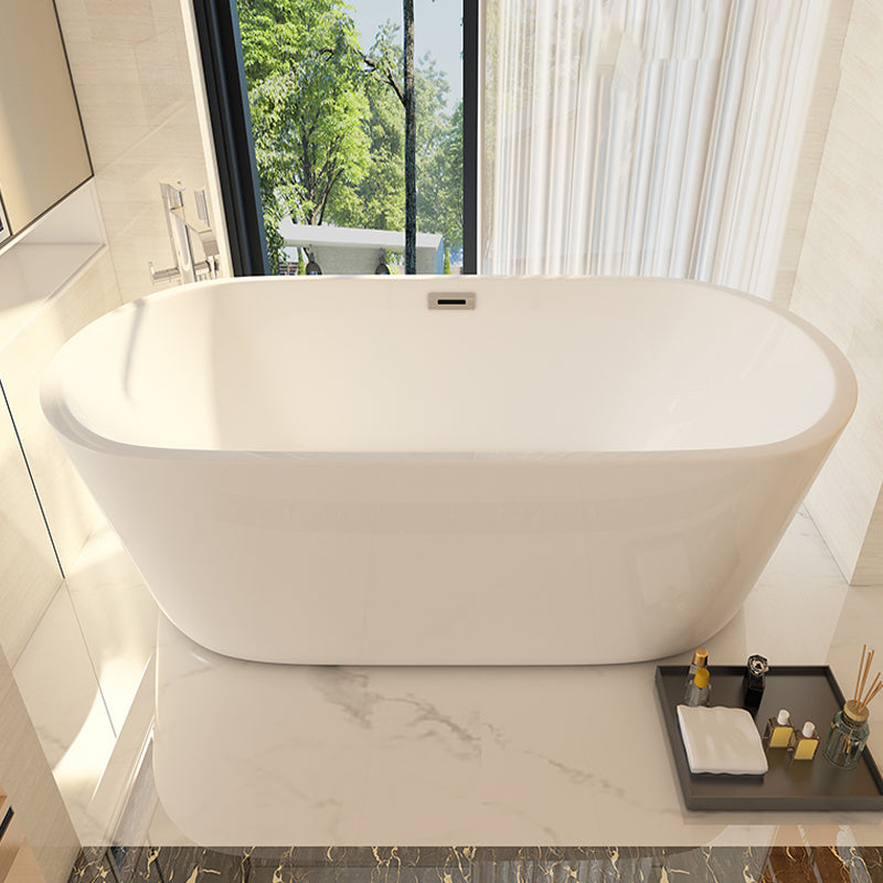 Oval Tub with Drain and Overflow Trim Modern Acrylic Soaking Bathtub