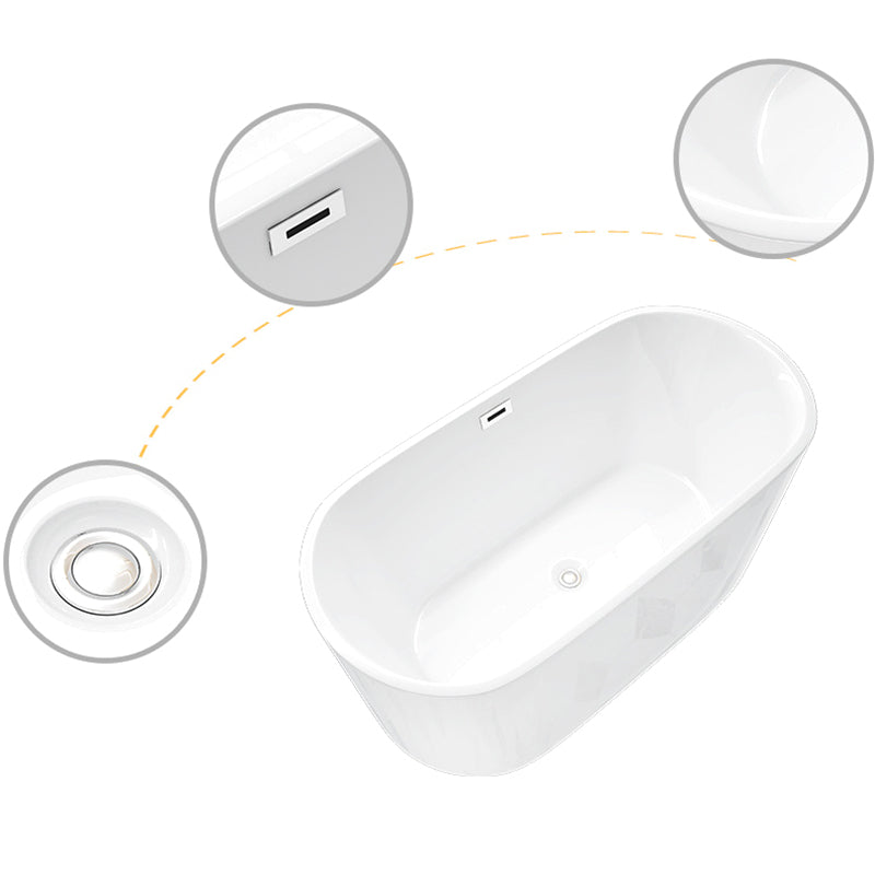 Oval Tub with Drain and Overflow Trim Modern Acrylic Soaking Bathtub