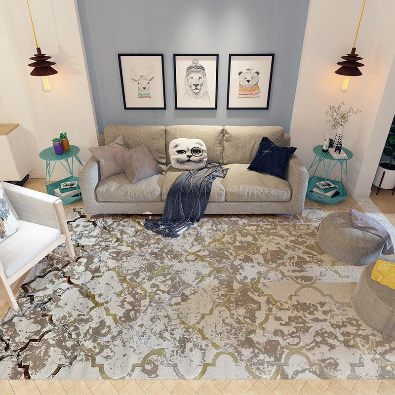 Modern Dark Gray Rug Abstract Graphic Polyester Rug Washable for Drawing Room