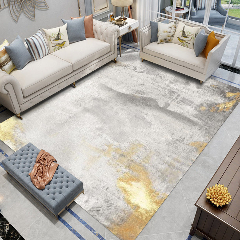 Modern Rug Gray Polyester Abstract Graphic Rug Stain Resistant Rug for Living Room