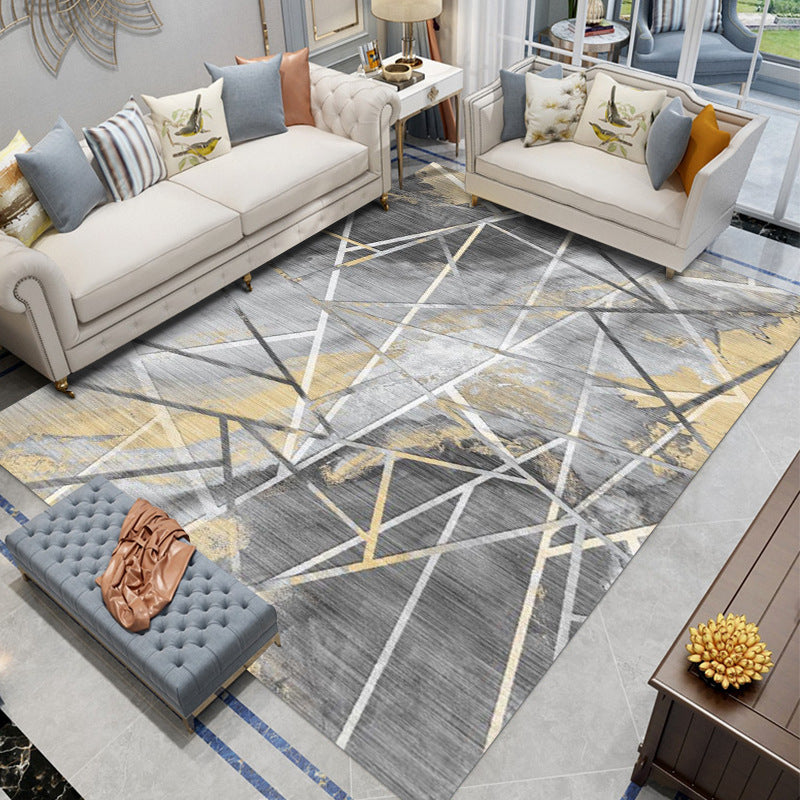 Modern Rug Gray Polyester Abstract Graphic Rug Stain Resistant Rug for Living Room