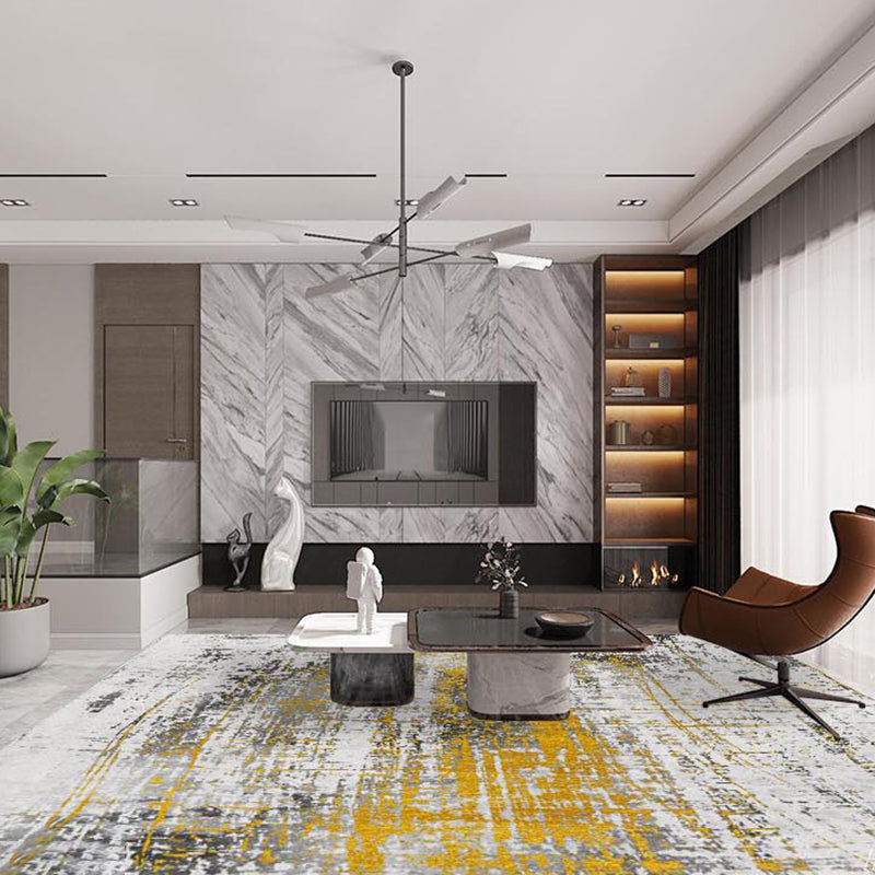 Modern Rug Gray Polyester Abstract Graphic Rug Stain Resistant Rug for Living Room