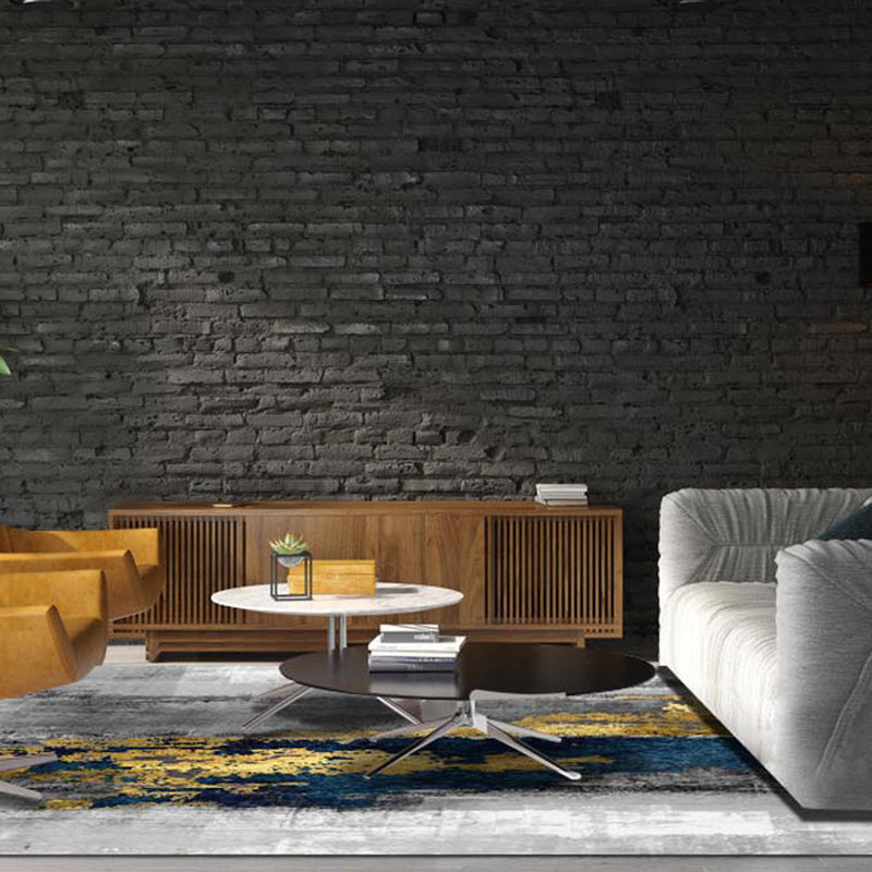 Modern Rug Gray Polyester Abstract Graphic Rug Stain Resistant Rug for Living Room