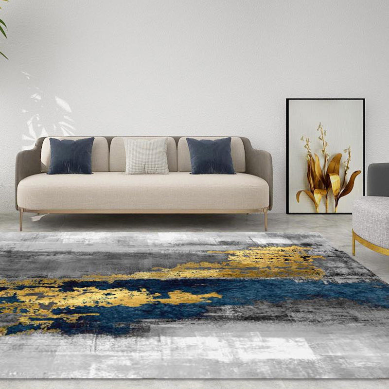 Modern Rug Gray Polyester Abstract Graphic Rug Stain Resistant Rug for Living Room