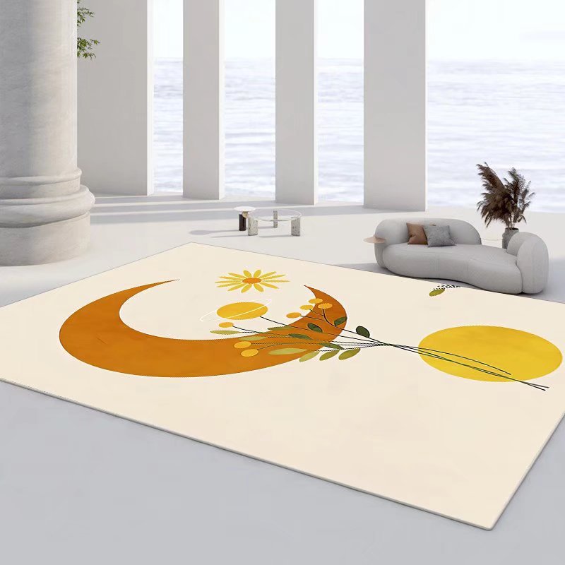 Magnificent Flowers Rug Polyester Yellow Rug Washable Indoor Rug for Drawing Room