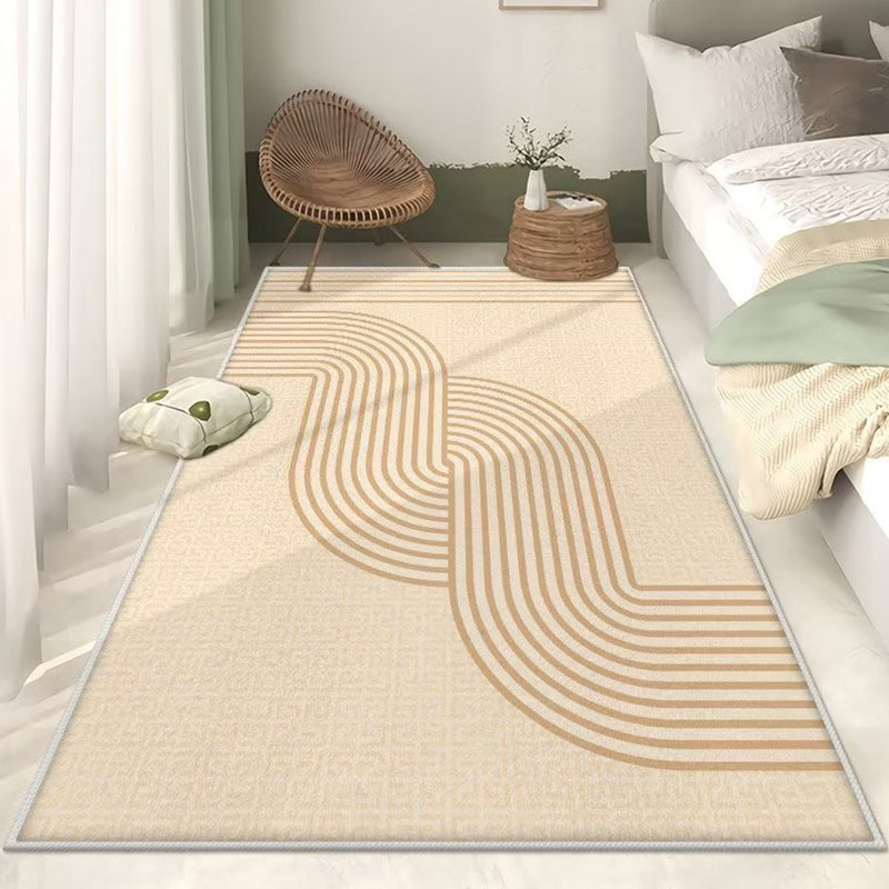 Brown Modern Rug Polyester Line Rug Washable Rug for Bedroom