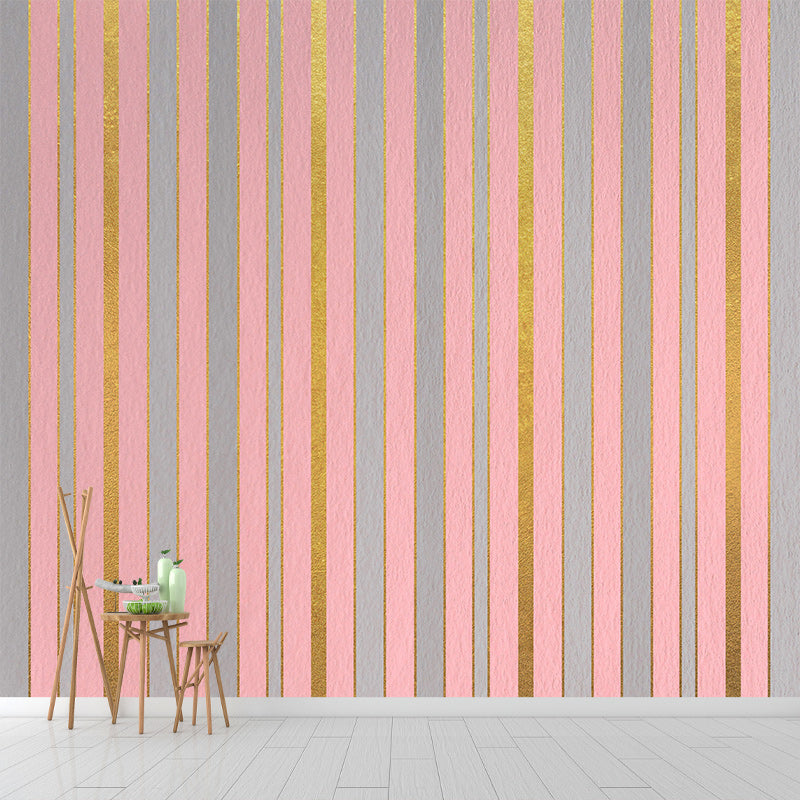 Illustration Stain Resistant Mural Wallpaper Stripe Sleeping Room Wall Mural