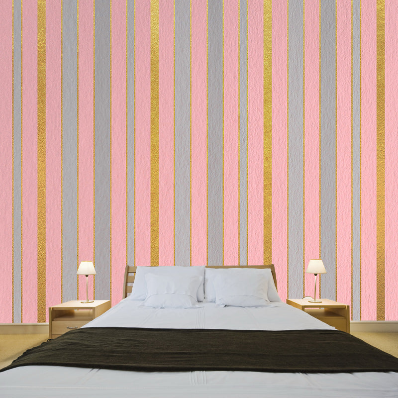 Illustration Stain Resistant Mural Wallpaper Stripe Sleeping Room Wall Mural