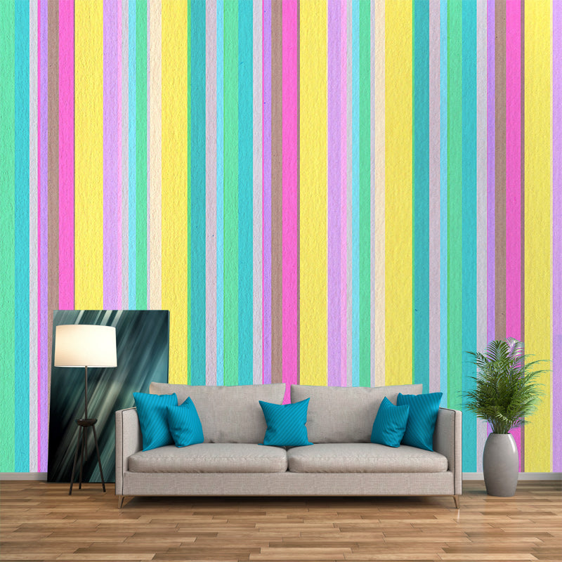 Illustration Stain Resistant Mural Wallpaper Stripe Sleeping Room Wall Mural