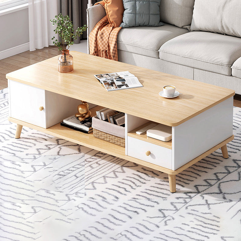 15.75"H Modern Rectangle Wooden 4 Legs Coffee Table with Storage