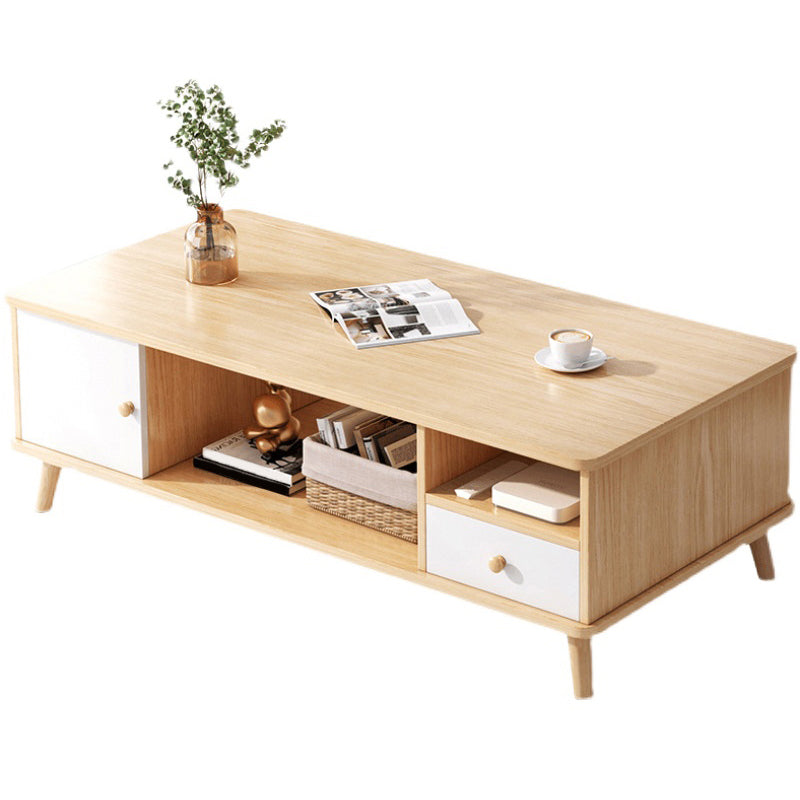 15.75"H Modern Rectangle Wooden 4 Legs Coffee Table with Storage