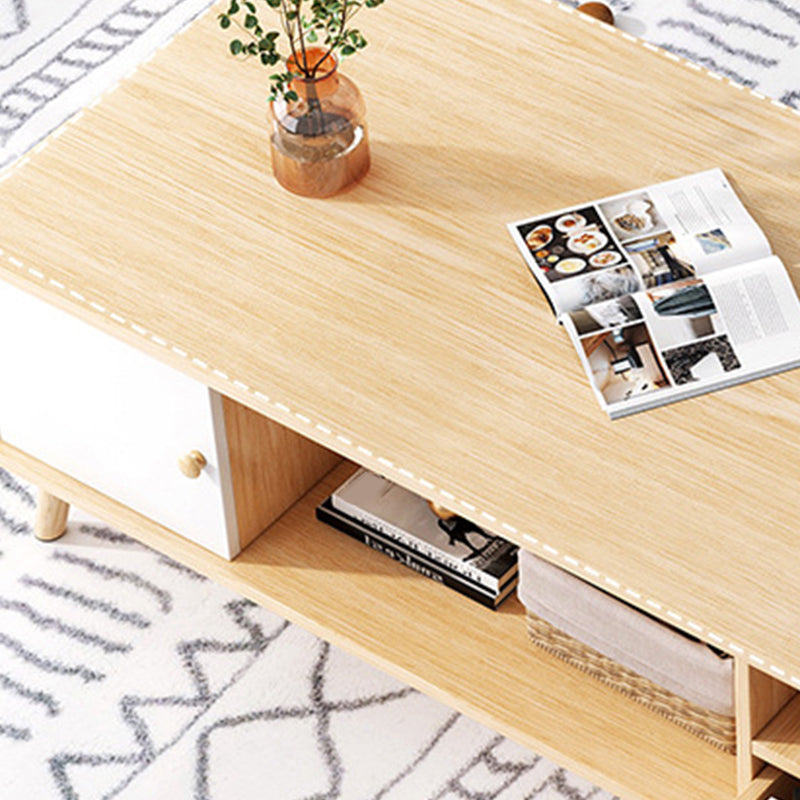 15.75"H Modern Rectangle Wooden 4 Legs Coffee Table with Storage