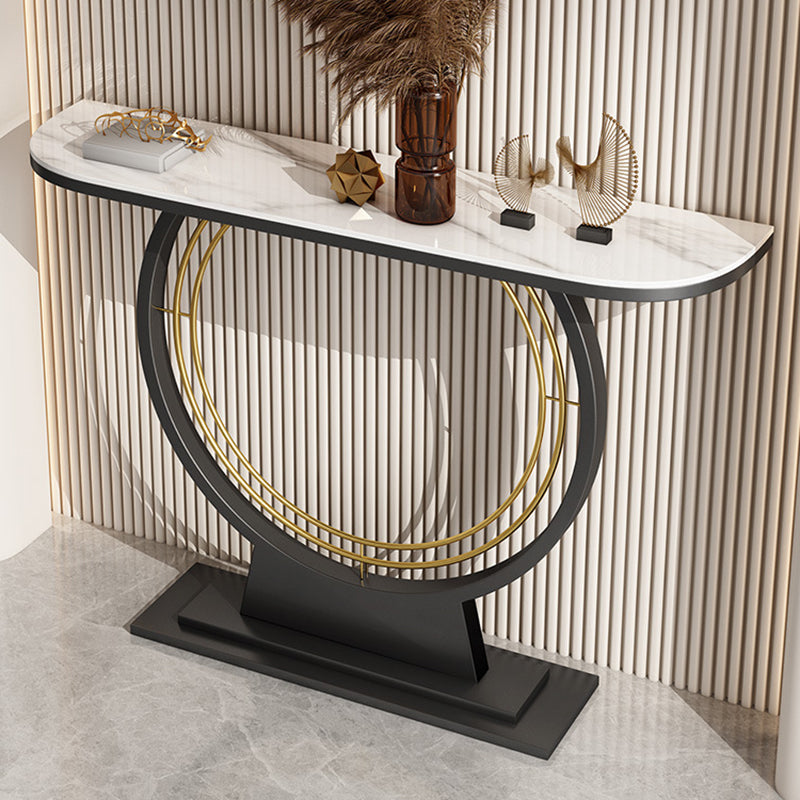 Contemporary Accent Table Antique Finish Sofa Console Table in Marble