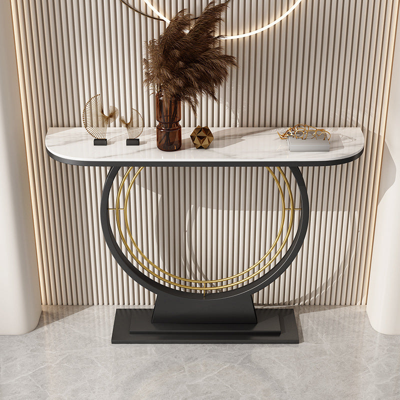 Contemporary Accent Table Antique Finish Sofa Console Table in Marble