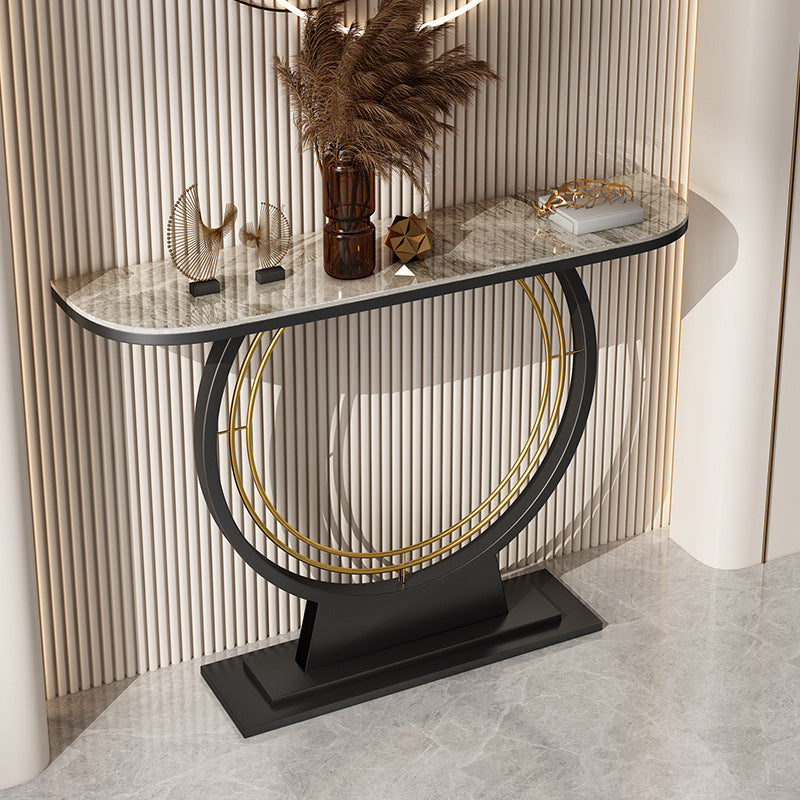 Contemporary Accent Table Antique Finish Sofa Console Table in Marble