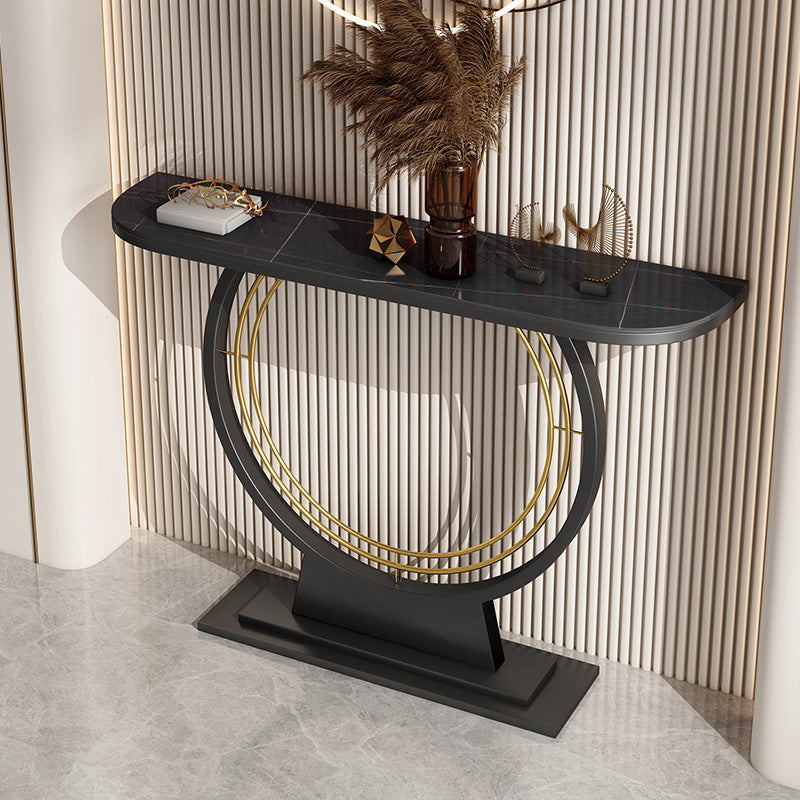 Contemporary Accent Table Antique Finish Sofa Console Table in Marble