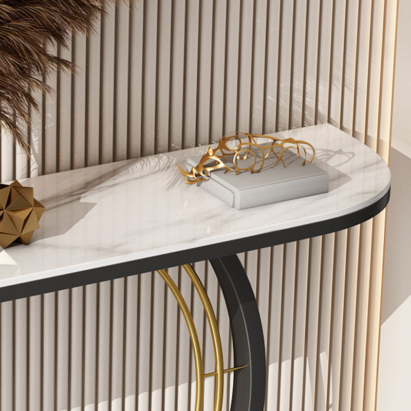 Contemporary Accent Table Antique Finish Sofa Console Table in Marble