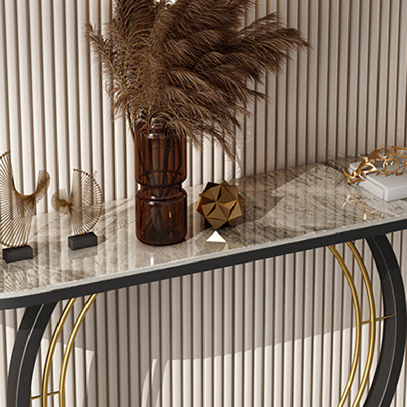 Contemporary Accent Table Antique Finish Sofa Console Table in Marble