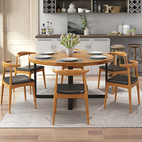 1/7 Pieces Modern Dining Set Solid Wood Round Table with Leather Chairs