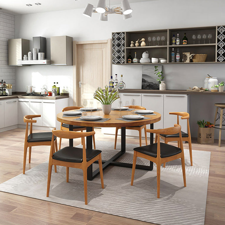 1/7 Pieces Modern Dining Set Solid Wood Round Table with Leather Chairs