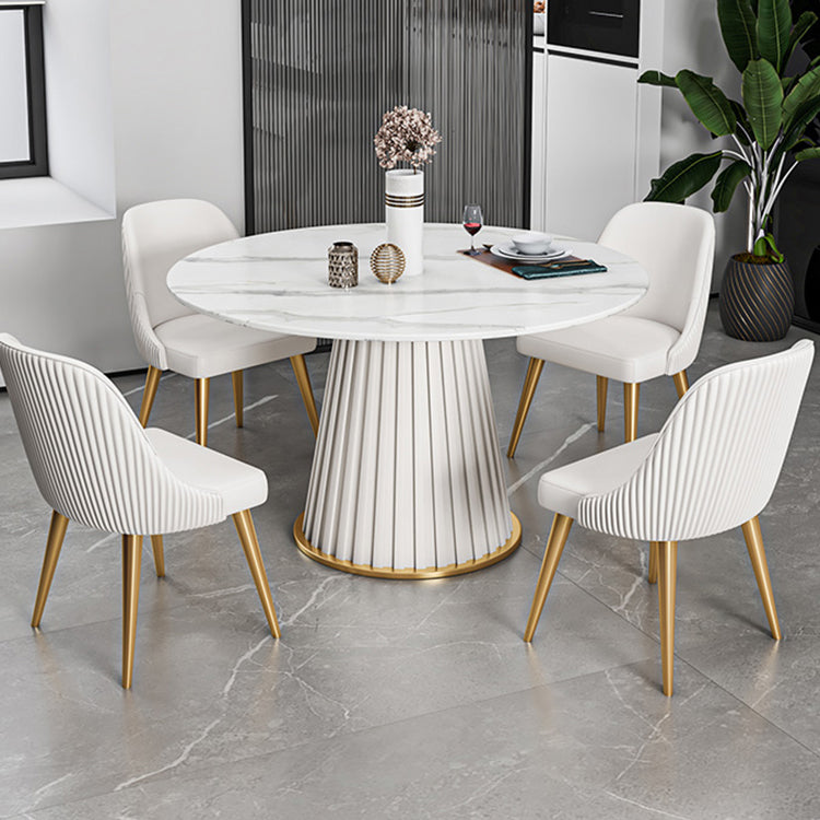 Sintered Stone Dining Table Set 1/3/5/7 Pieces Round Dining Table Faux Leather Chairs