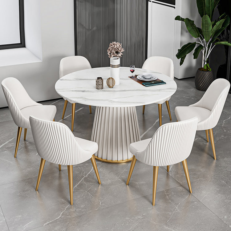 Sintered Stone Dining Table Set 1/3/5/7 Pieces Round Dining Table Faux Leather Chairs