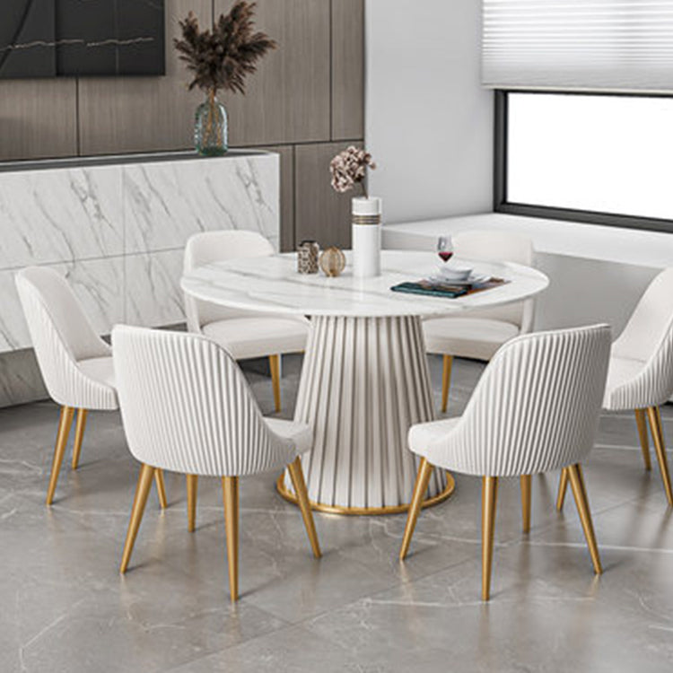 Sintered Stone Dining Table Set 1/3/5/7 Pieces Round Dining Table Faux Leather Chairs