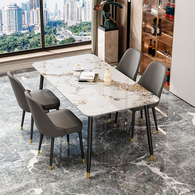 Nordic Dining Furniture Set 1/2/5/7 Pieces Rectangle Sintered Stone Table Armless Chairs