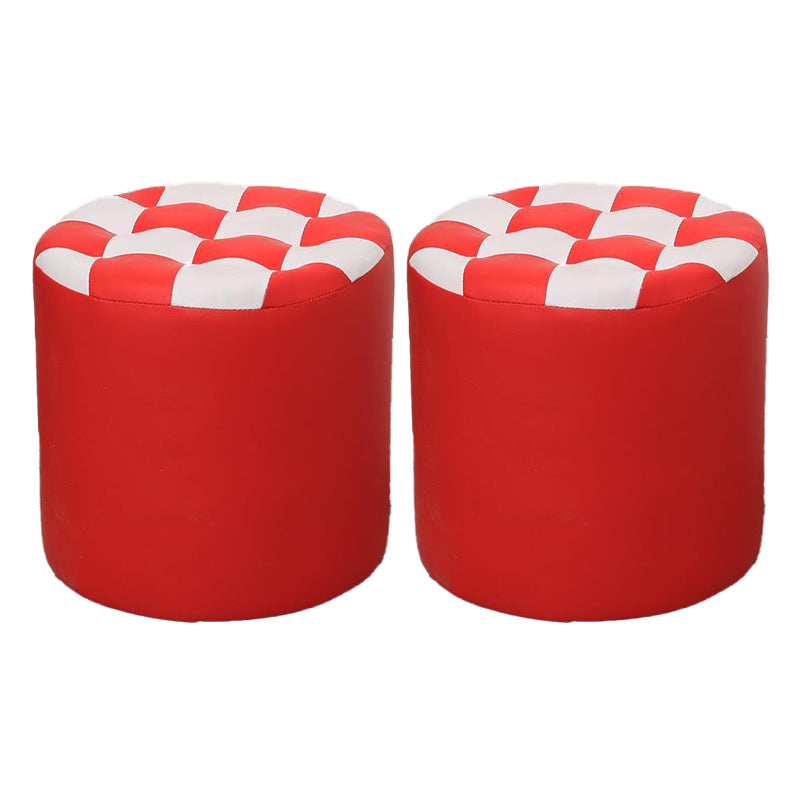 Contemporary Pouf Ottoman Faux Leather Upholstered Tufted Square Pattern Round Ottoman