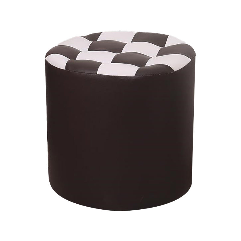 Contemporary Pouf Ottoman Faux Leather Upholstered Tufted Square Pattern Round Ottoman