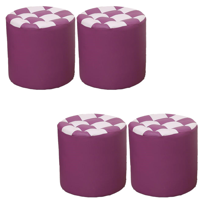 Contemporary Pouf Ottoman Faux Leather Upholstered Tufted Square Pattern Round Ottoman