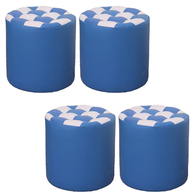 Contemporary Pouf Ottoman Faux Leather Upholstered Tufted Square Pattern Round Ottoman