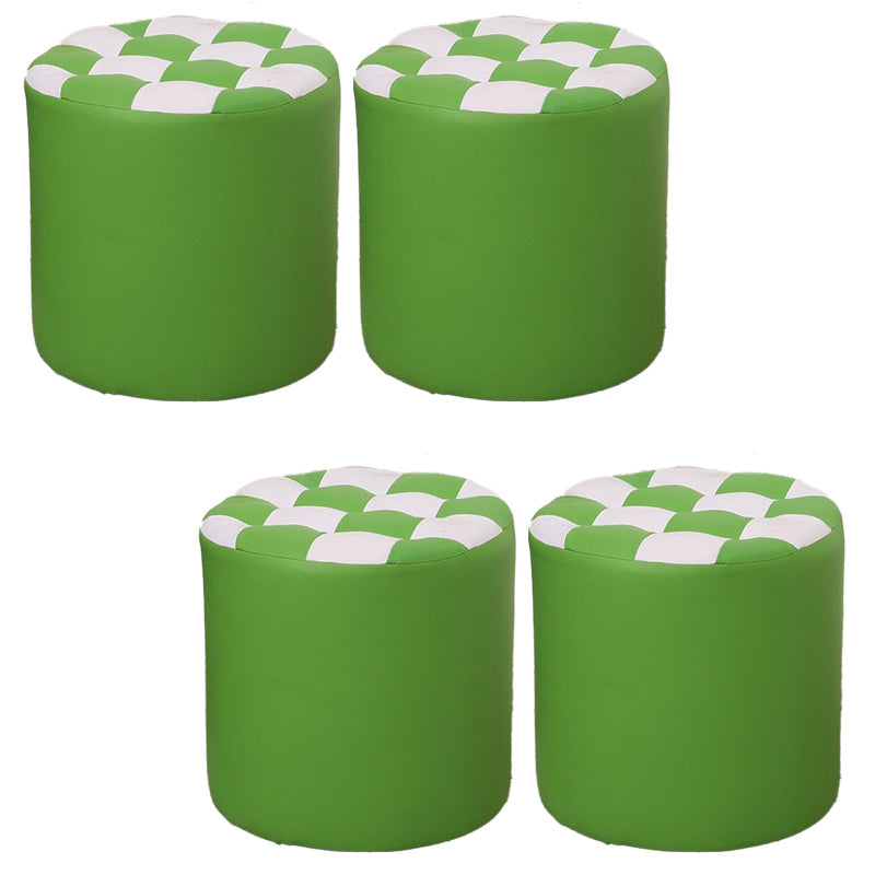 Contemporary Pouf Ottoman Faux Leather Upholstered Tufted Square Pattern Round Ottoman