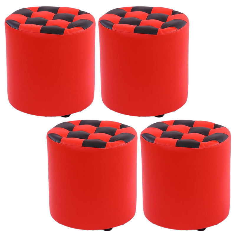 Contemporary Pouf Ottoman Faux Leather Upholstered Tufted Square Pattern Round Ottoman