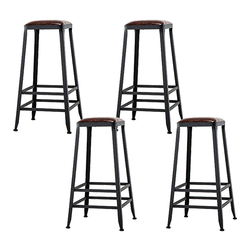 Industrial Brown Counter Stool Leather Square Stool with Black Metal Frame