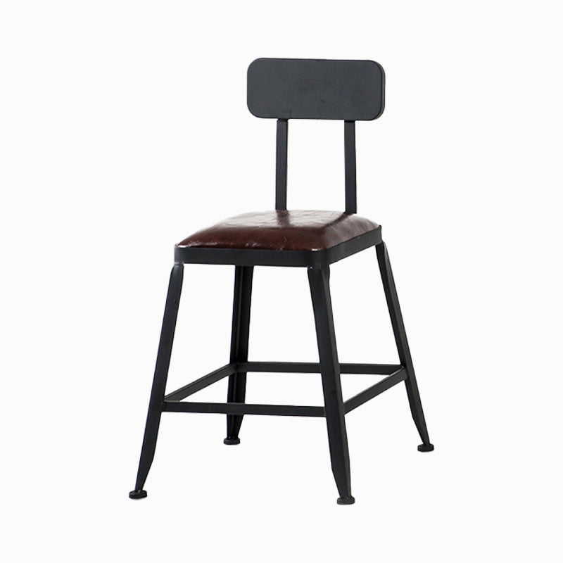 Industrial Brown Counter Stool Leather Square Stool with Black Metal Frame