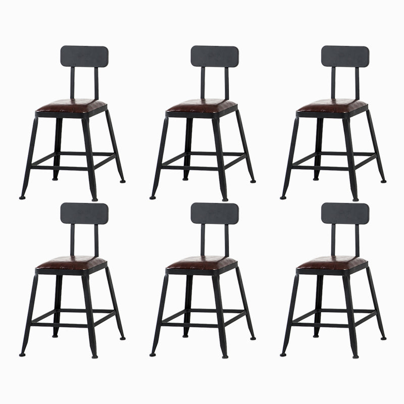 Industrial Brown Counter Stool Leather Square Stool with Black Metal Frame