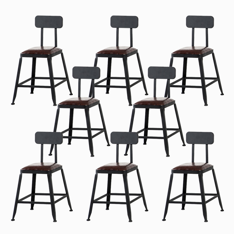 Industrial Brown Counter Stool Leather Square Stool with Black Metal Frame