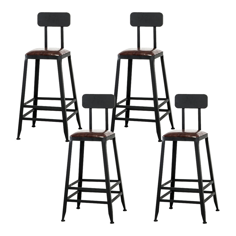 Industrial Brown Counter Stool Leather Square Stool with Black Metal Frame