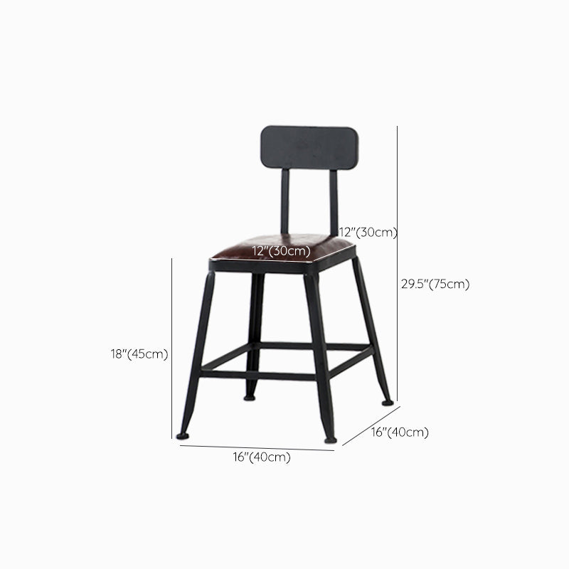 Industrial Brown Counter Stool Leather Square Stool with Black Metal Frame
