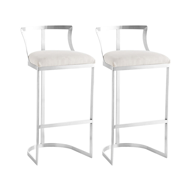 White Upholstered Bar Stools Backrest Counter Stool with Metal Base