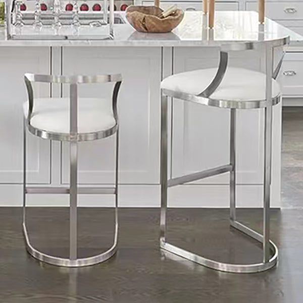 White Upholstered Bar Stools Backrest Counter Stool with Metal Base