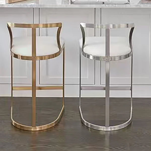 White Upholstered Bar Stools Backrest Counter Stool with Metal Base