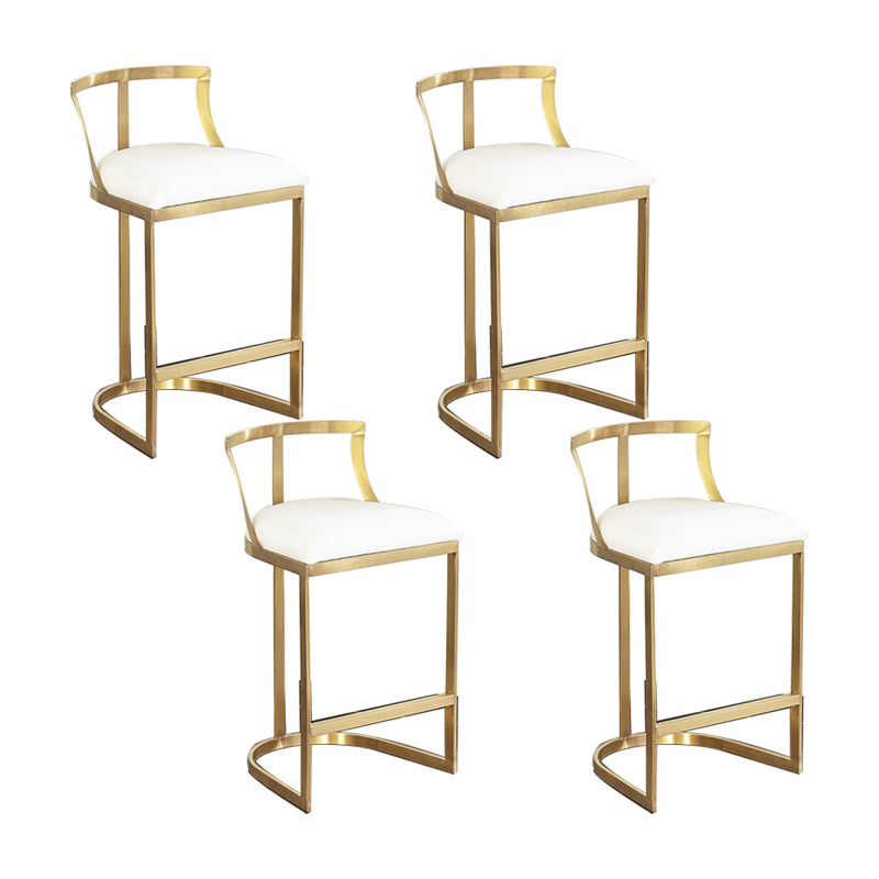 White Upholstered Bar Stools Backrest Counter Stool with Metal Base